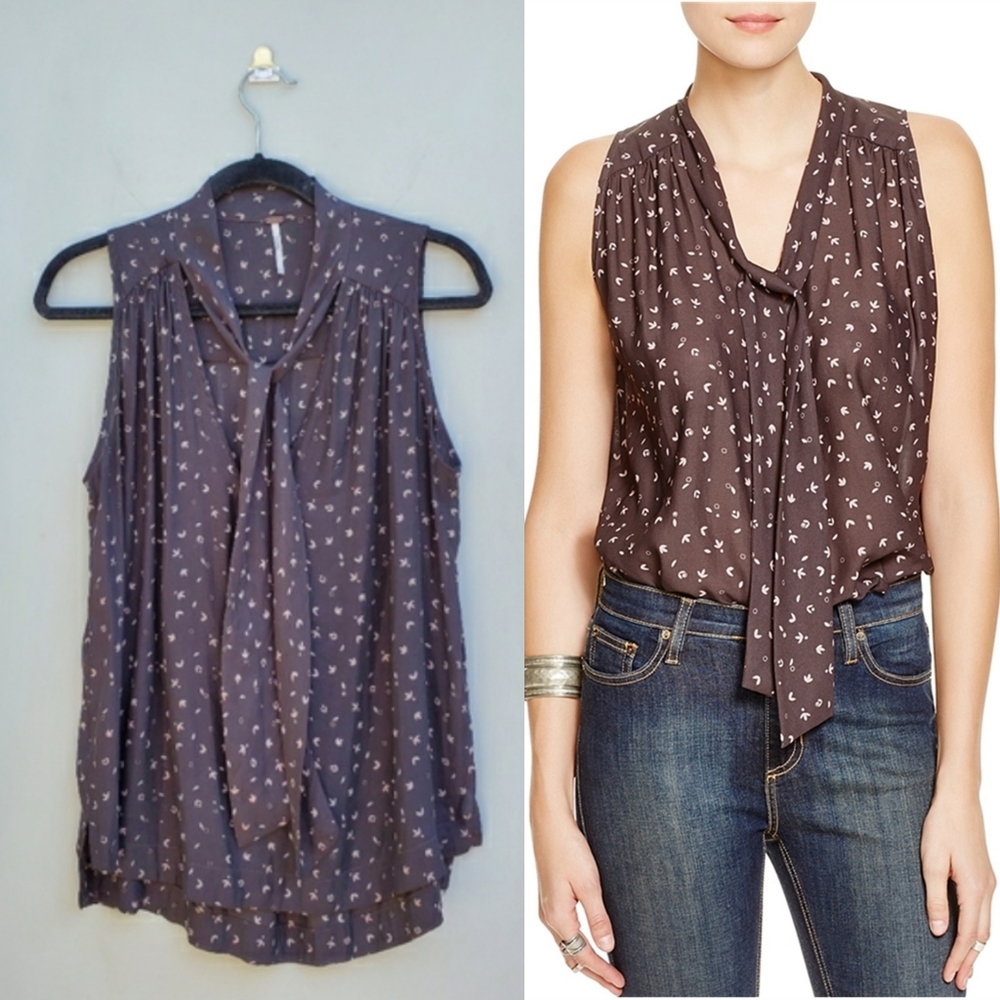 Free People Sleeveless Tie-Neck Blouse